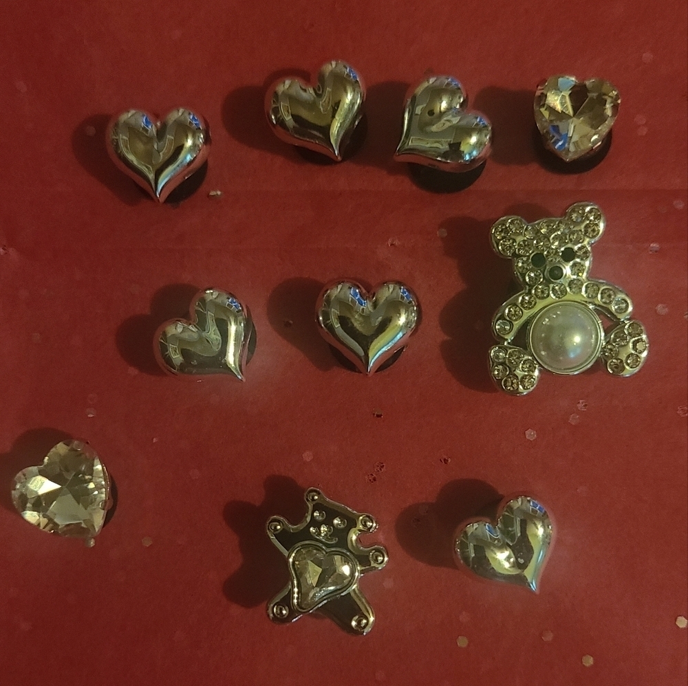 JIBBITS SILVER SHOE CHARMS VARIOUS SHAPES RHINESTONES TEDDY BEAR qty 9